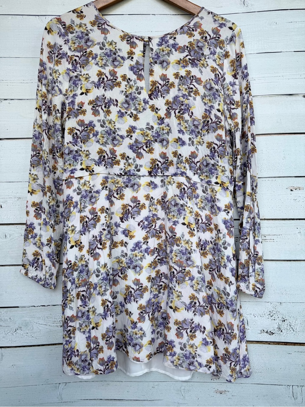 1.STATE Floral Long Sleeve Keyhole Back Lined Tunic Mini Dress Size Medium